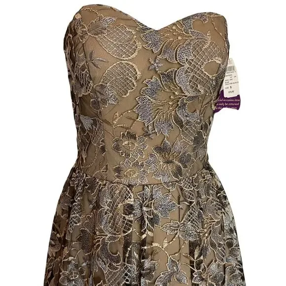 NWT Speechless LaceOverlay Formal/Cocktail/Festive Silver/nude Strapless Dress 9 - Picture 2 of 12
